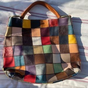 Stella & Max Genuine Leather Multicolor Patchwork Med Hobo Tote Bag Purse